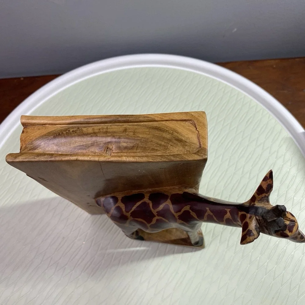 Giraffe Book End Wooden Hand‎ Carved - Safari Jungle Animal Nursery 8